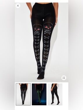 NWOT SHEIN Black Tights with Skull and Crossbones Glows In the Dark!